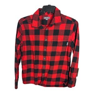 Eddie Bauer Mens Size M Button Down Shirt Red/Black Plaid Long Sleeve AB165